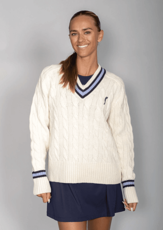 RS Women's Knitted Sweater (Coconut Milk / Navy)